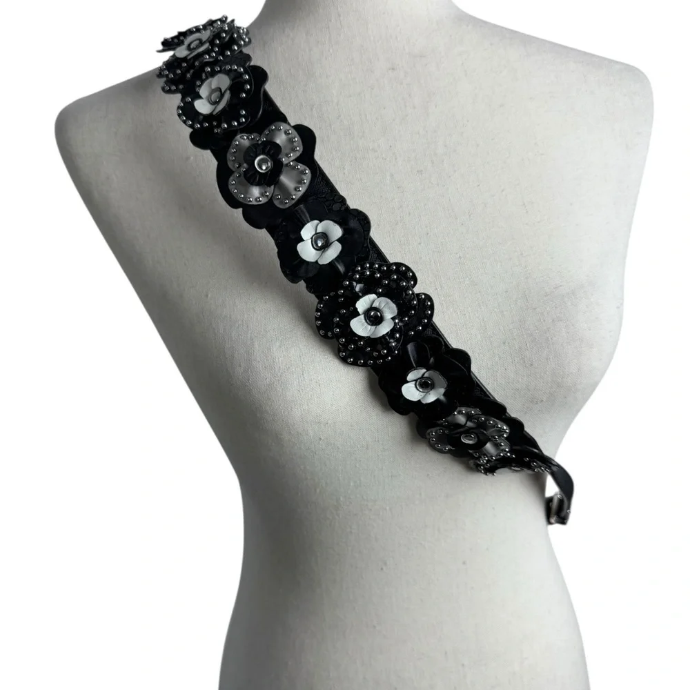 Michael Kors leather Floral Embellished Black and White Women's‎ crossbody Strap